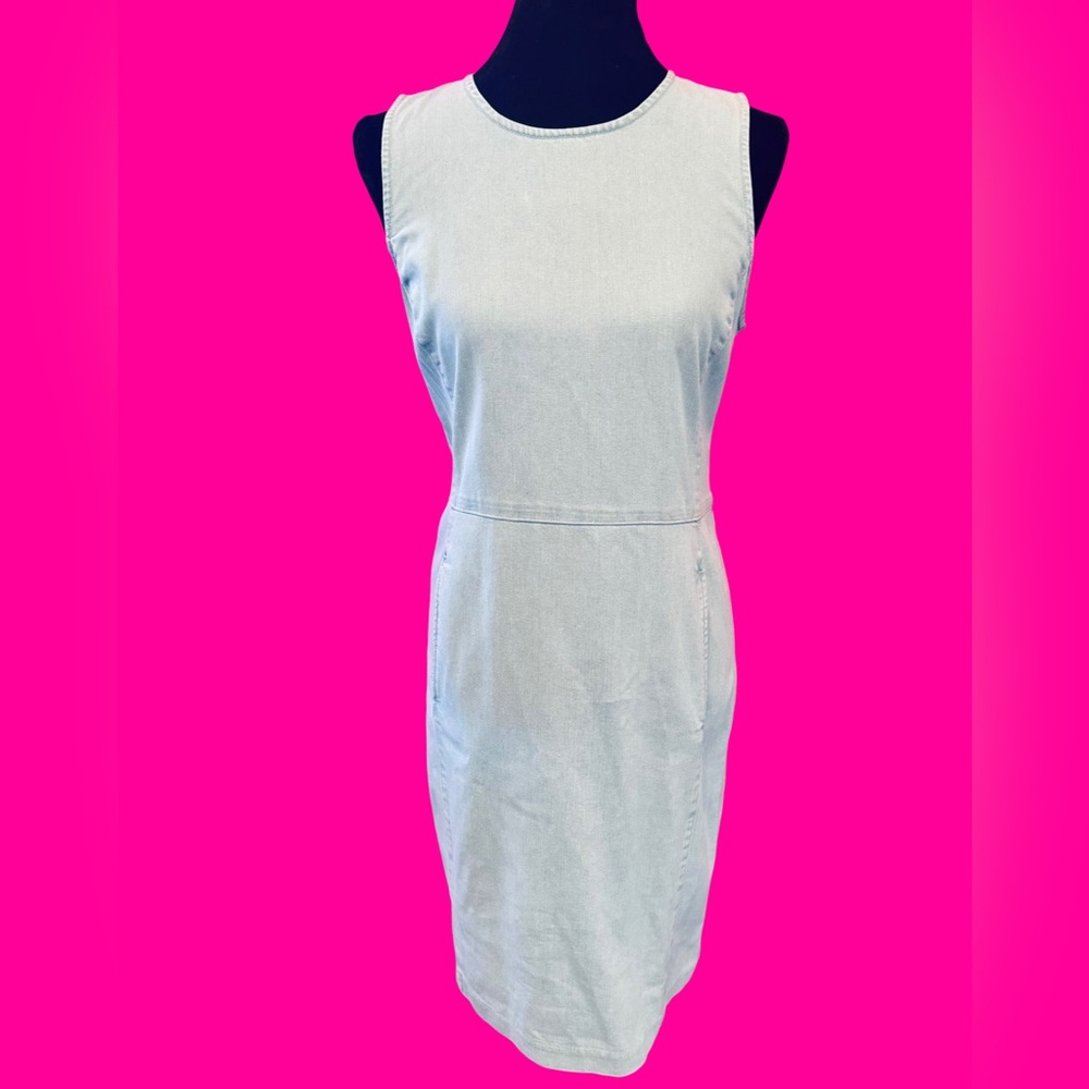 Calvin Klein Jean Stretch Denim Dress Size L Zipper back Front Pockets